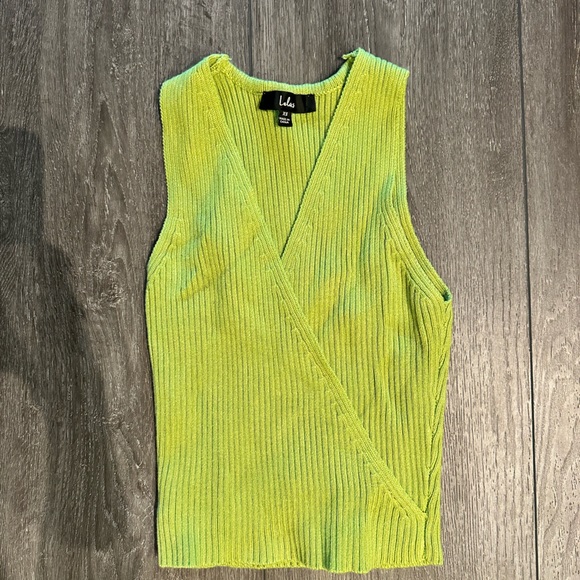 Vibes of Summer Lime Green Faux-Wrap Cropped Sweater Tank Top - Picture 4 of 6